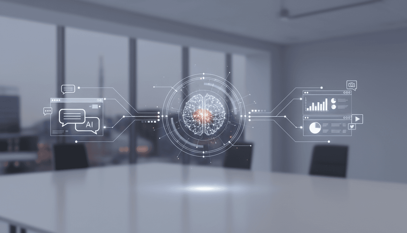 Illustration som visar AI och arbetsflöde i modern affärsmiljö