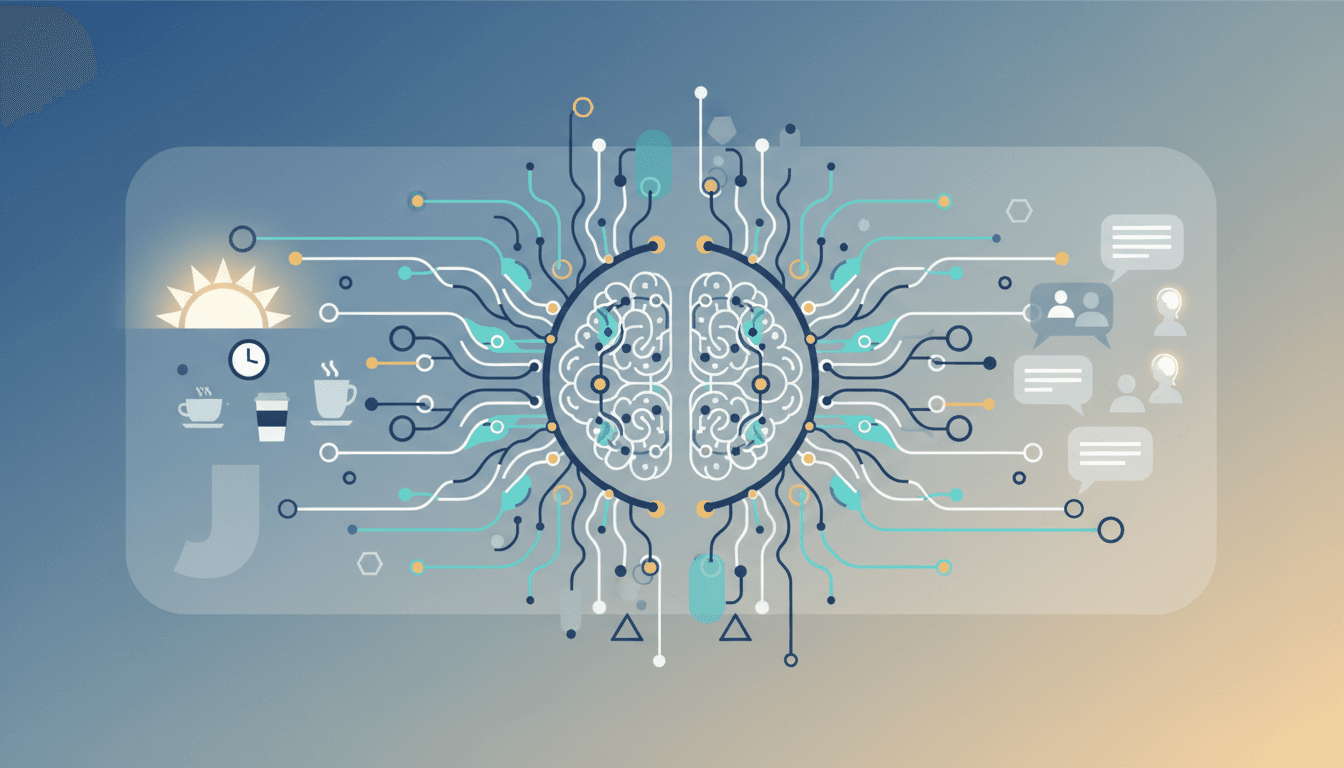 Illustration som visar AI-vanor och automation i modern affärsmiljö
